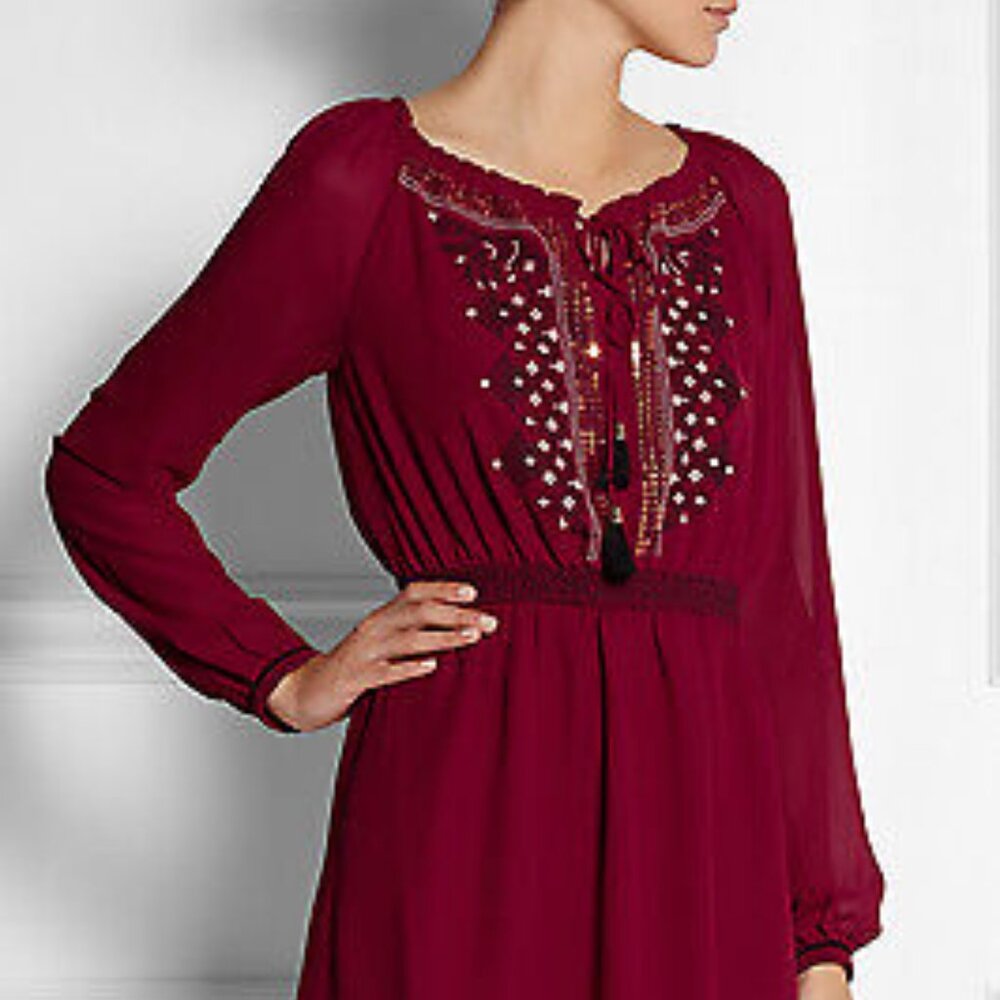 Altuzarra for Target Red Wine Burgundy Peasant Dress w/ Embroidery - Sz 6